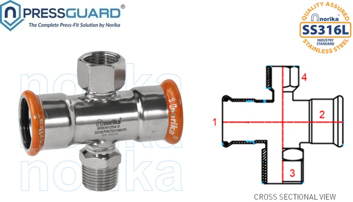 Stainless Steel 316L Press Fit Reducing Cross Tee (MxF)